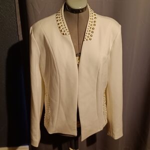 🍈 Midnight Velvet Cream Studded Blazer – Size 12
